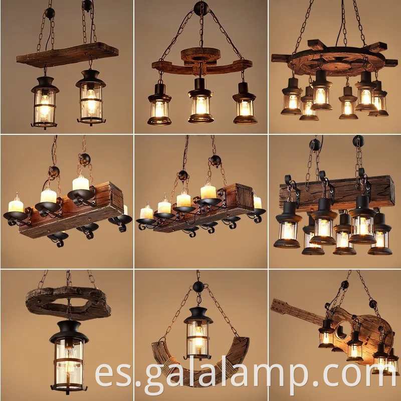 Luz colgante de madera industrial vintage para bar y café